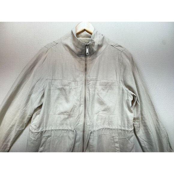 Old Navy Utility Jacket Womens Size M Beige Cinched Waist Full Zip High Neck - Picture 5 of 12